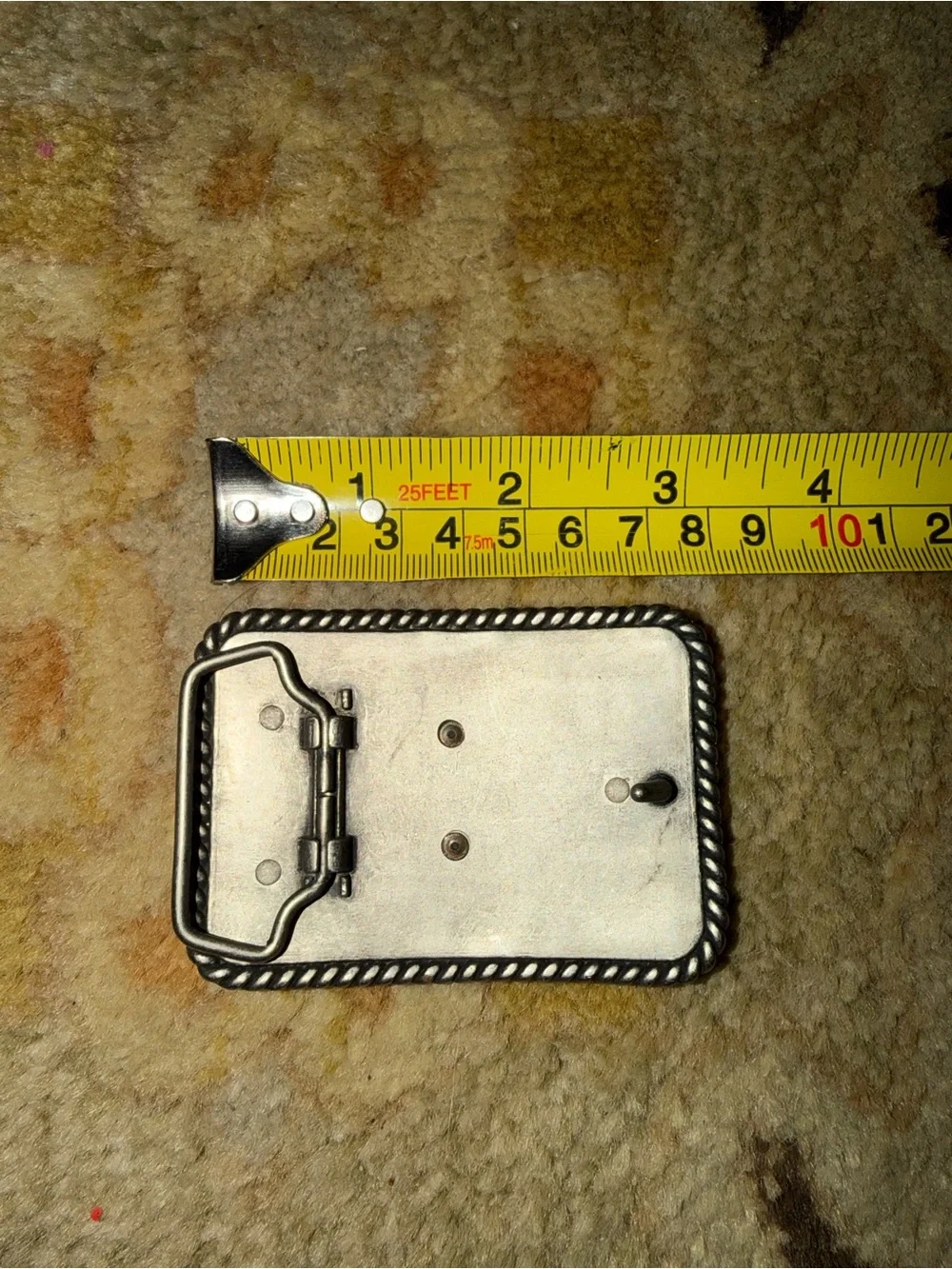 Silver-Tone Cross Accent Belt Buckle with Copper Crystal Trim